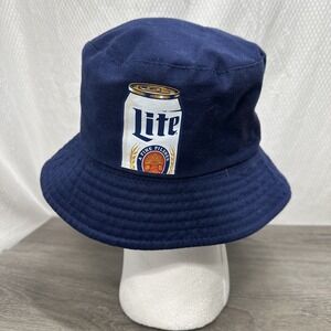 Navy Blue Bucket Hat Miller Lite Hot Dog Graphic Print Floppy Beer Bucket‎ Hat